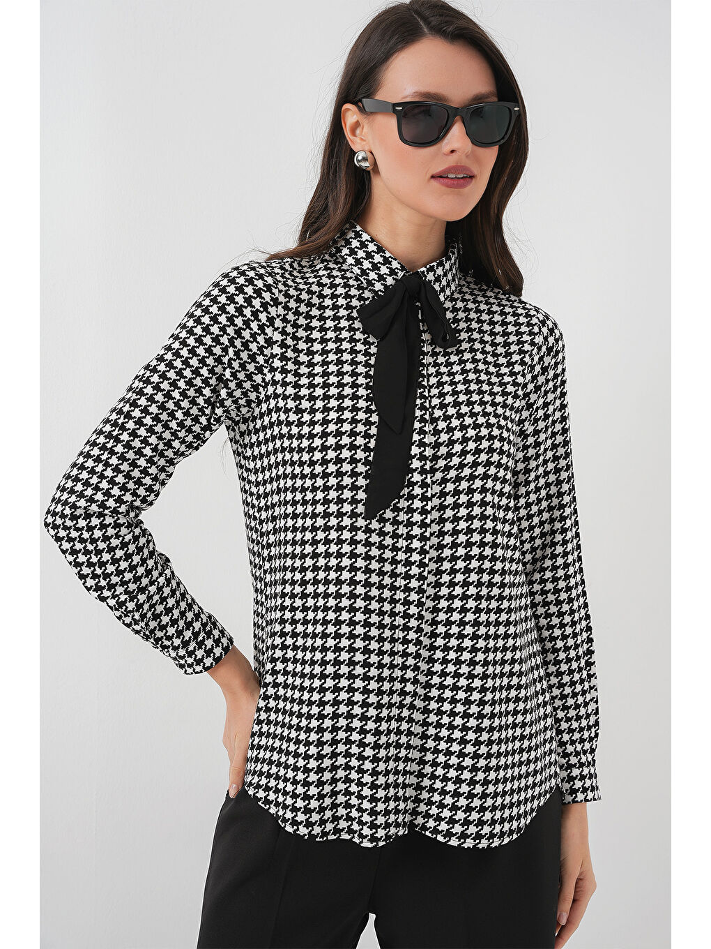 3768 Desenli Viskon Gömlek - Siyah - Beyaz-4