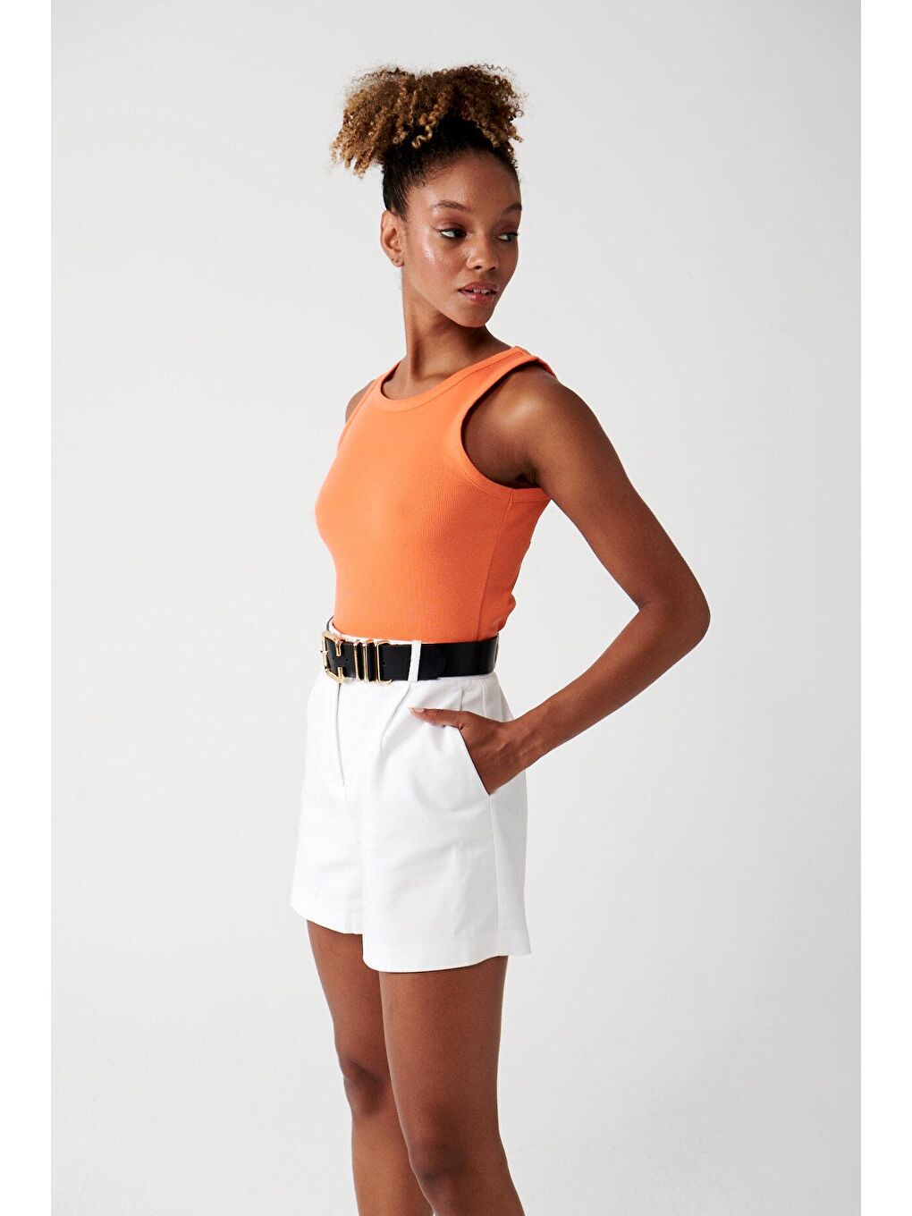 Turuncu Bisiklet Yaka Pamuklu Atlet-1