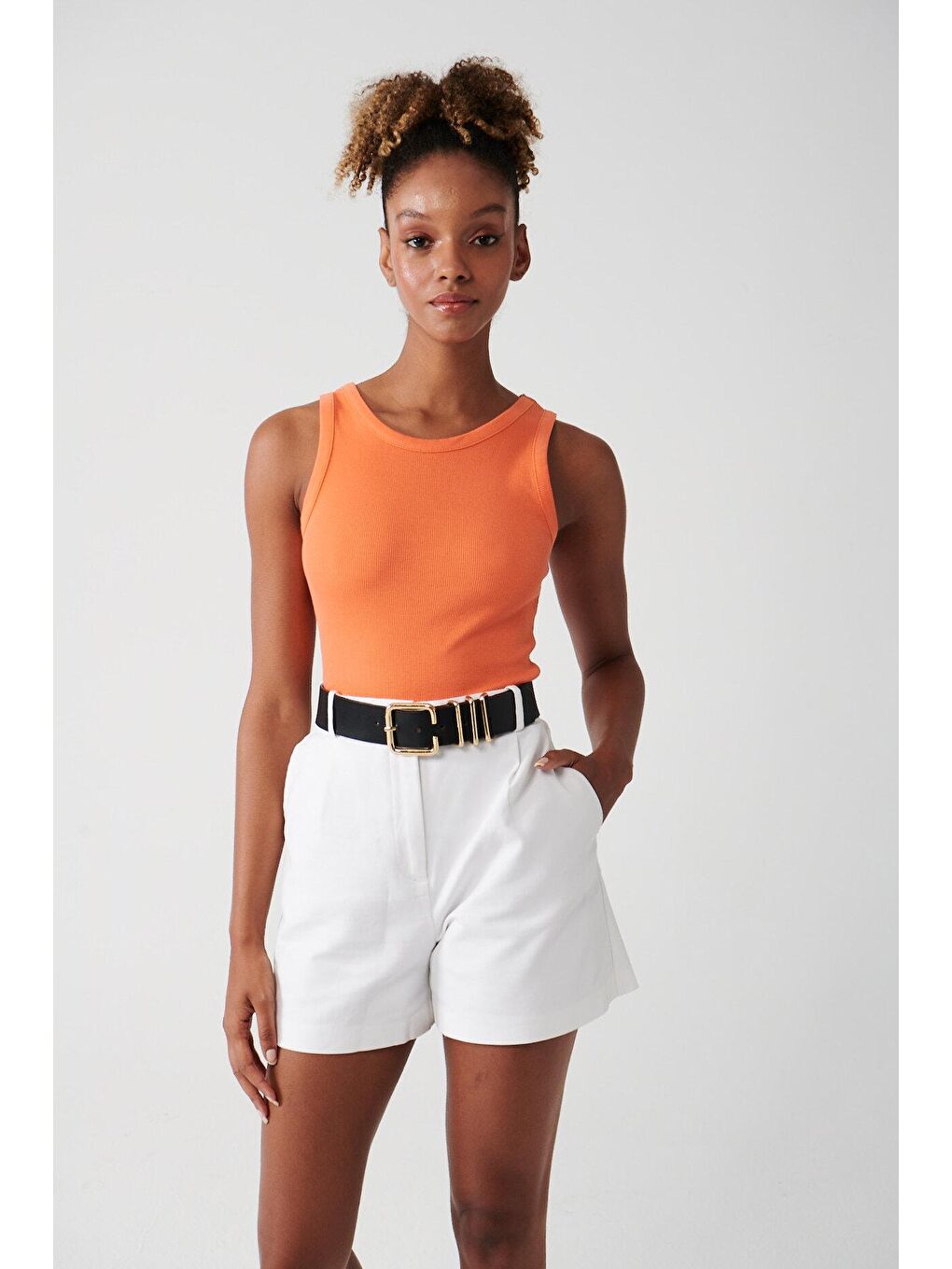 Turuncu Bisiklet Yaka Pamuklu Atlet