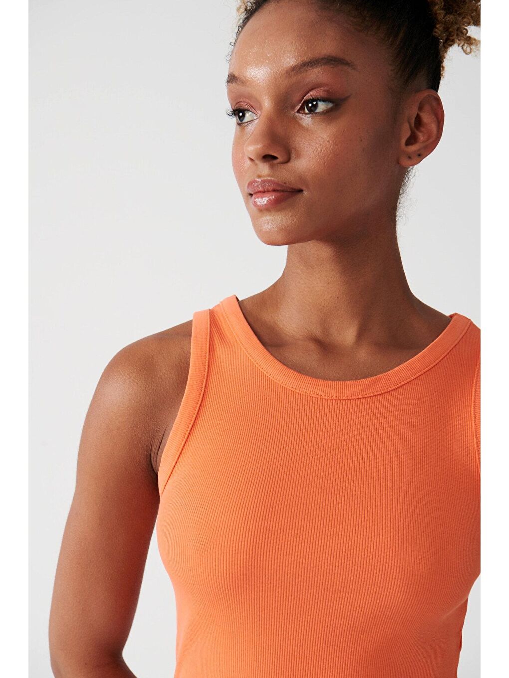 Turuncu Bisiklet Yaka Pamuklu Atlet-2