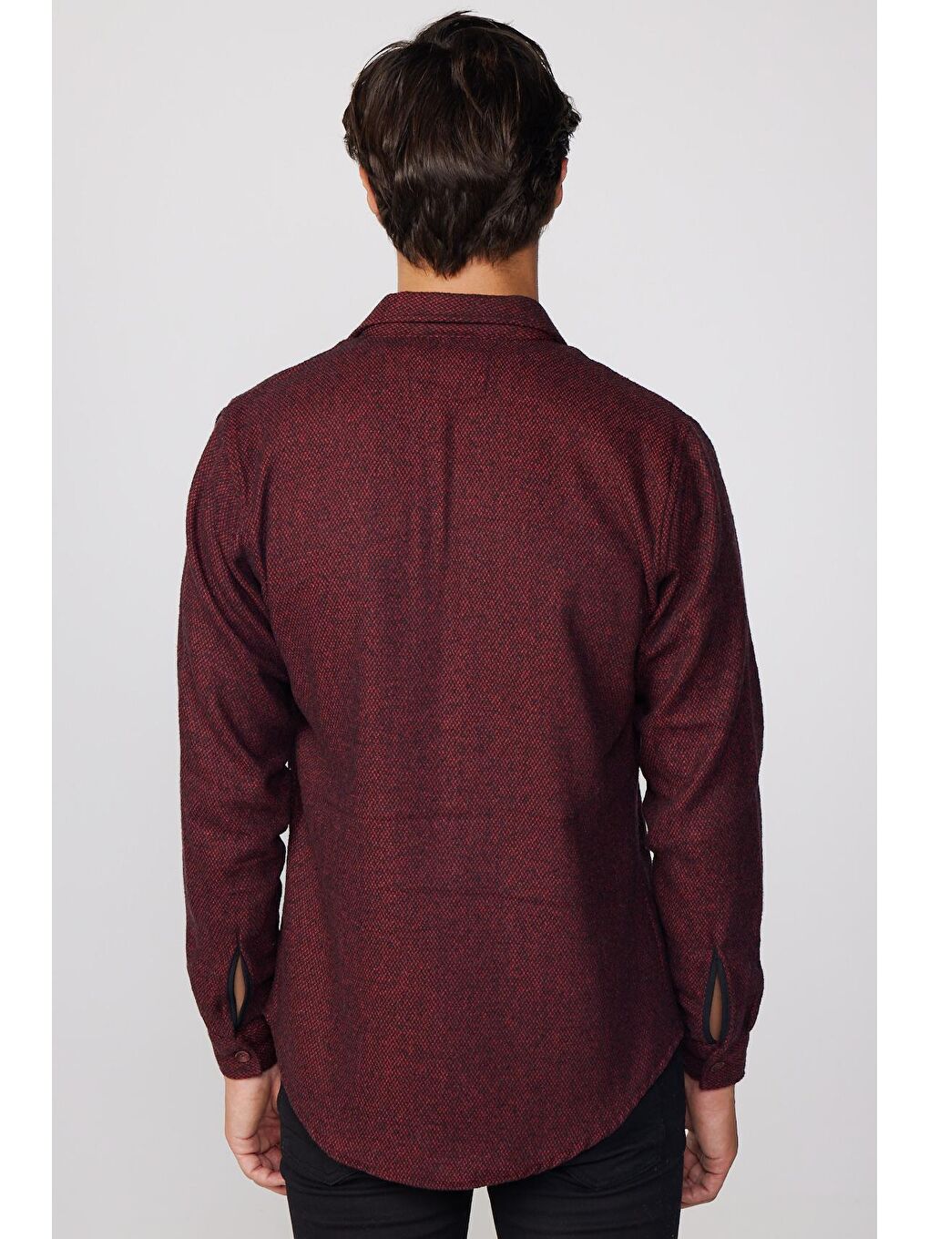 Slim Fit Kışlık Dar Kesim Cepsiz Manşetsiz Düz Oduncu Bordo Erkek Gömlek-4
