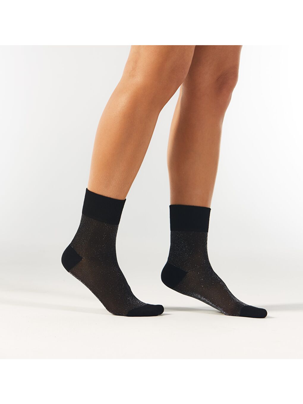 Black Shine Parlak Simli Siyah Dikişsiz Kadın Soket Çorap 36-41-1