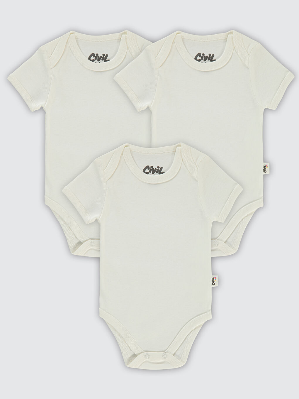 Baby Bebek 3'lü Çıtçıtlı Badi 3-9 Ay Beyaz