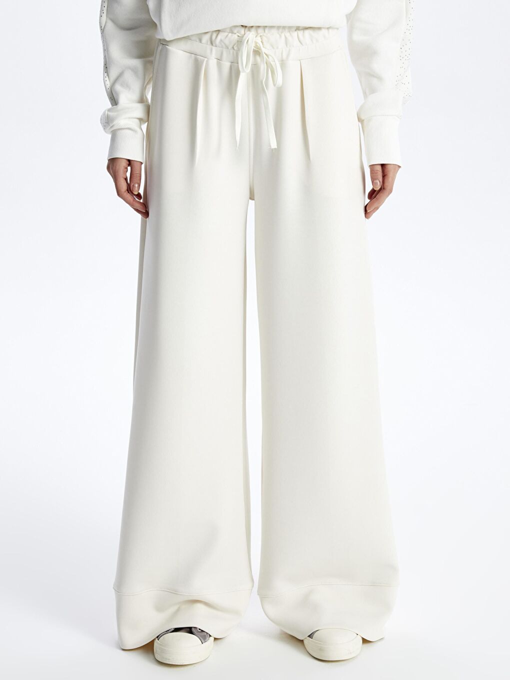 Washington - Palazzo Bol Kalıp Rahat ve Yumuşak Dokulu Modal Pantolon - Ekru Renk-2