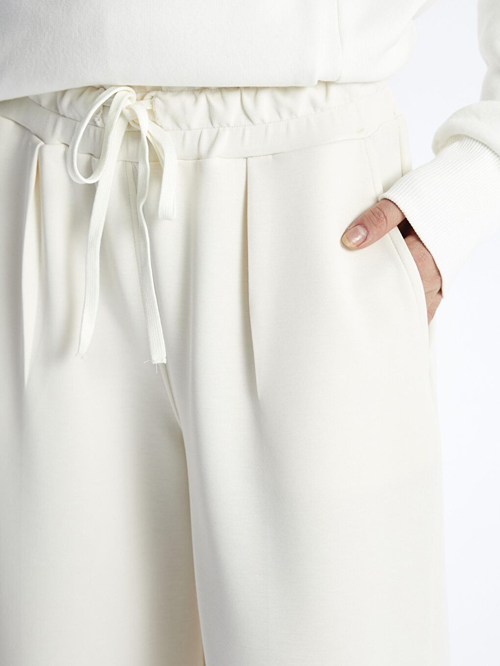 Washington - Palazzo Bol Kalıp Rahat ve Yumuşak Dokulu Modal Pantolon - Ekru Renk-3