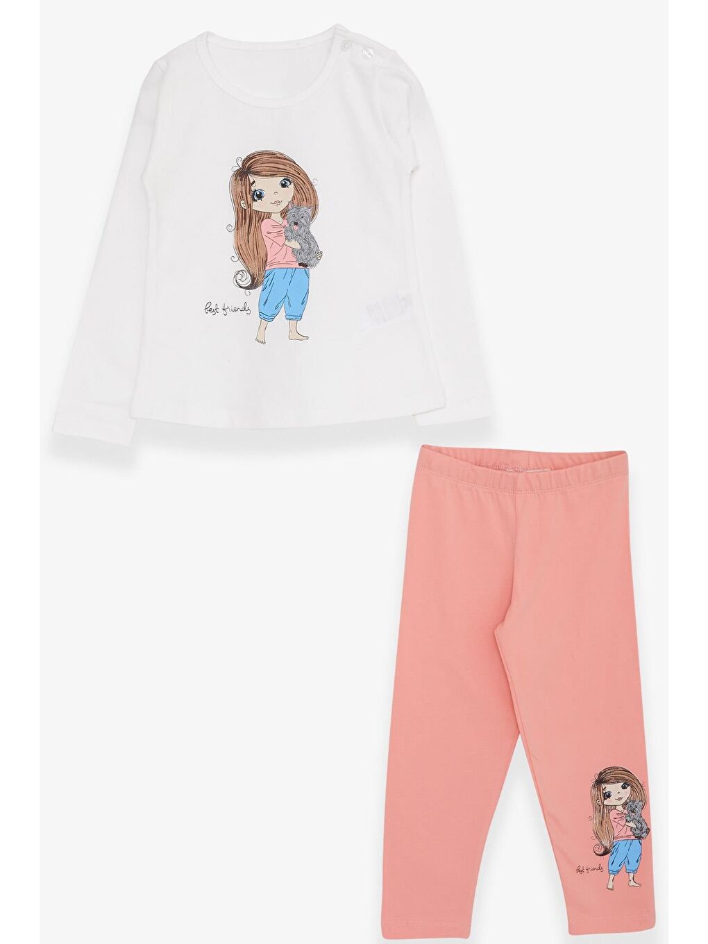 Kız Çocuk Taytlı Takım Kız Baskılı Ekru (4 Yaş)