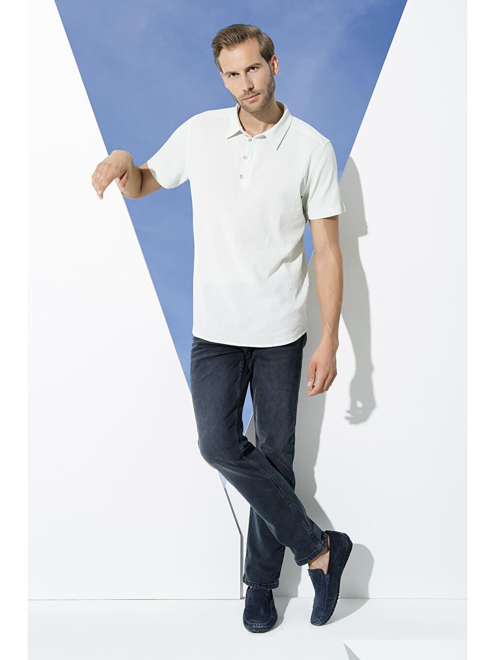 Turkuaz Organik 3 Düğmeli Kısa Kol Su Yeşili %100 Pamuk Gömlek-3