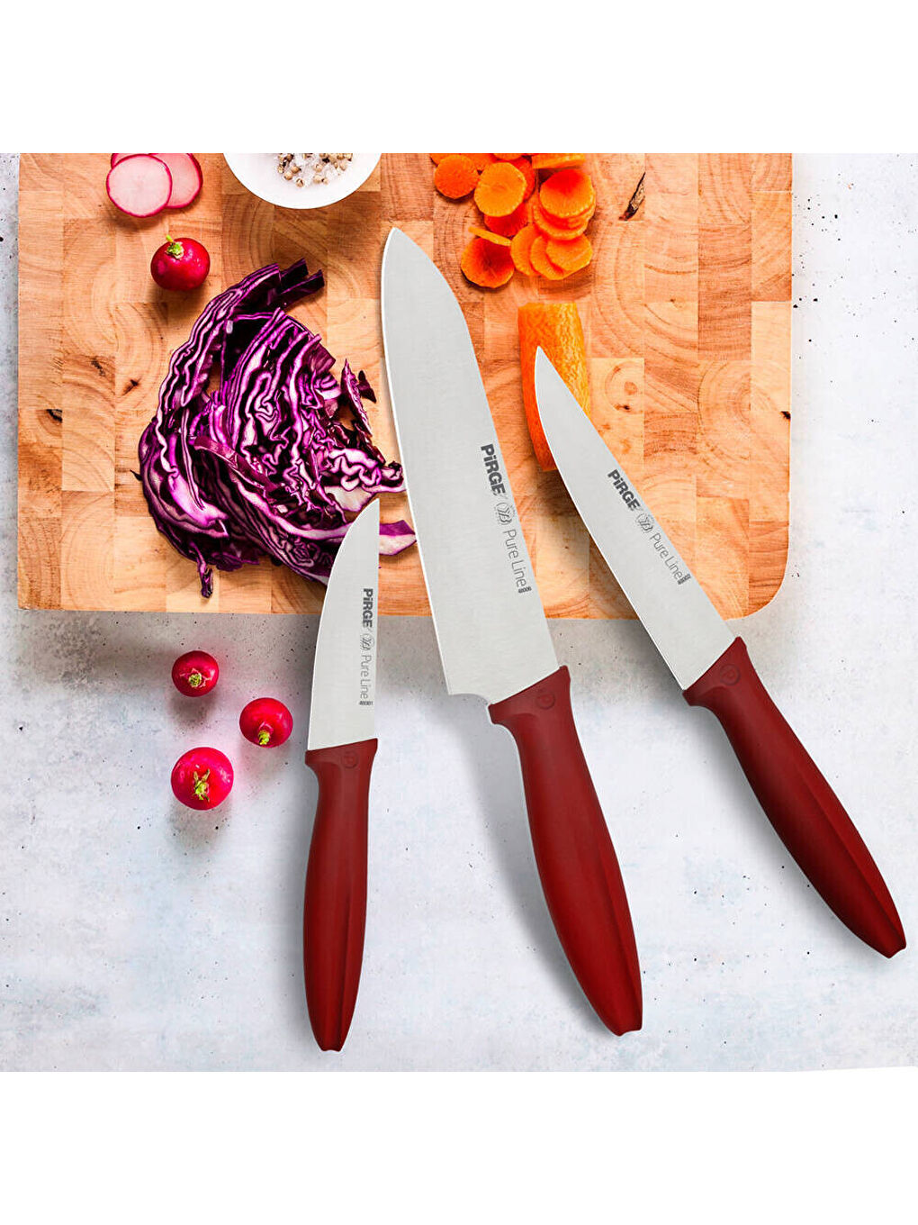 Bordo Pure Line 3 lü Mutfak Bıçak Seti-1