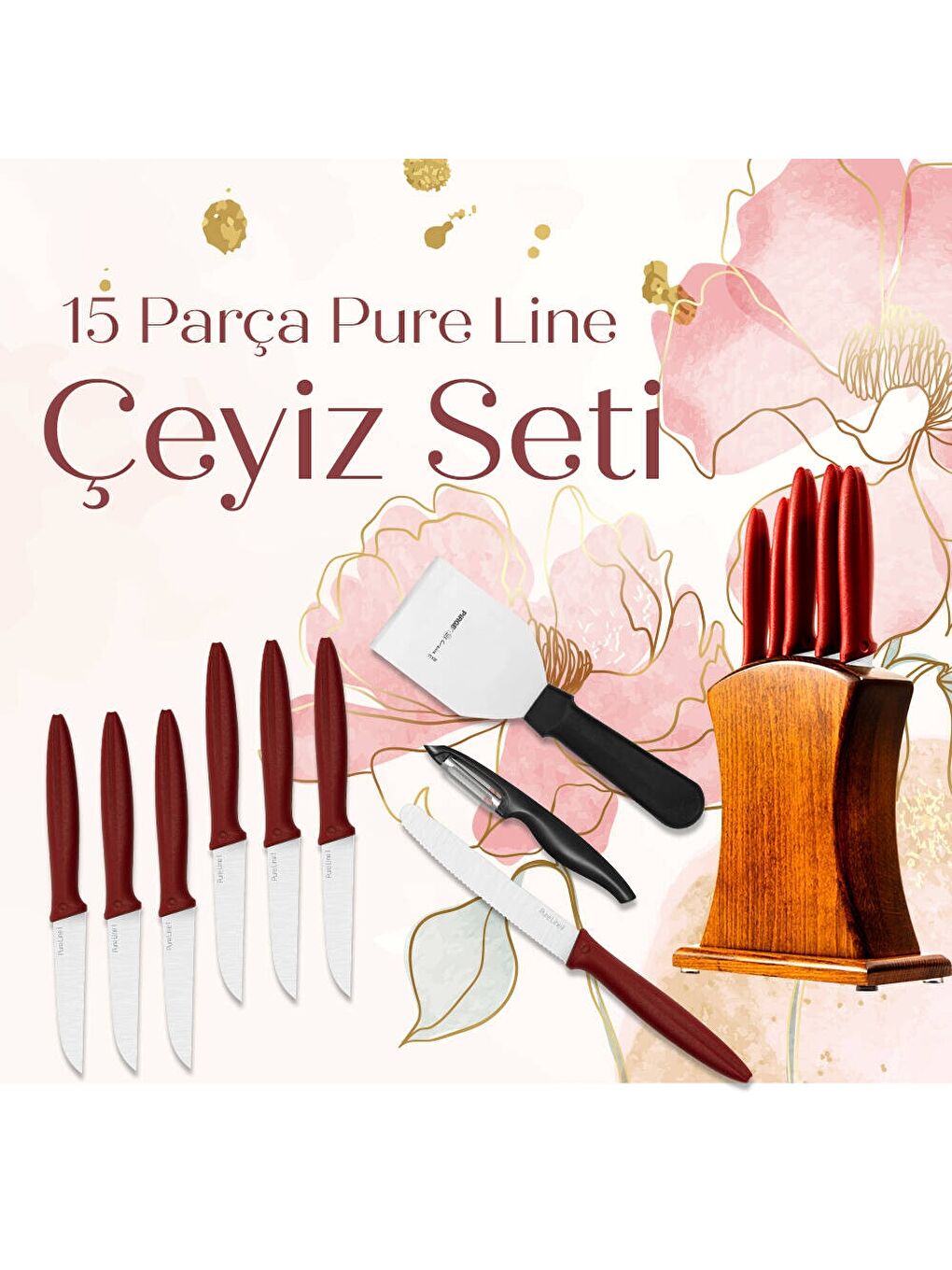 Renksiz Çeyizlik Bıçak Seti Pure Line   15 Parça