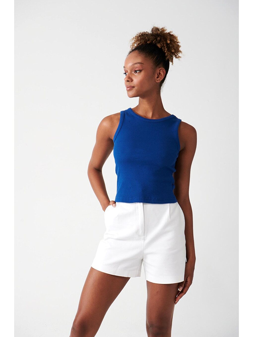 Mavi Bisiklet Yaka Pamuklu Atlet-1