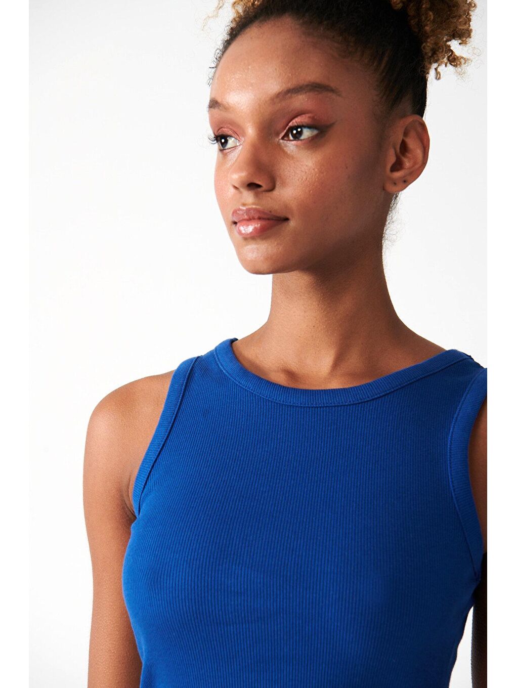 Mavi Bisiklet Yaka Pamuklu Atlet-2