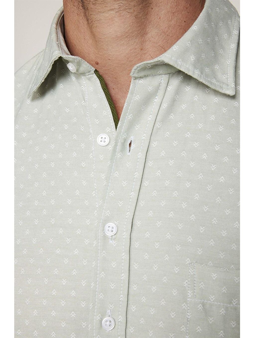 Klasik Fit Uzun Kol Oxford Doku Armürlü Erkek Yeşil Gömlek-3