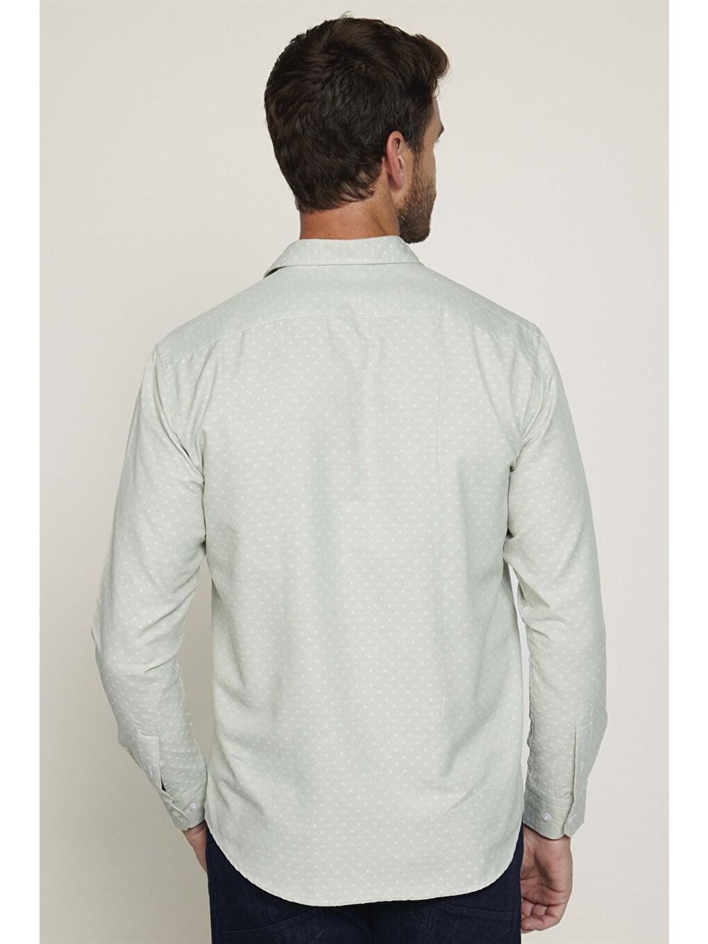 Klasik Fit Uzun Kol Oxford Doku Armürlü Erkek Yeşil Gömlek-4