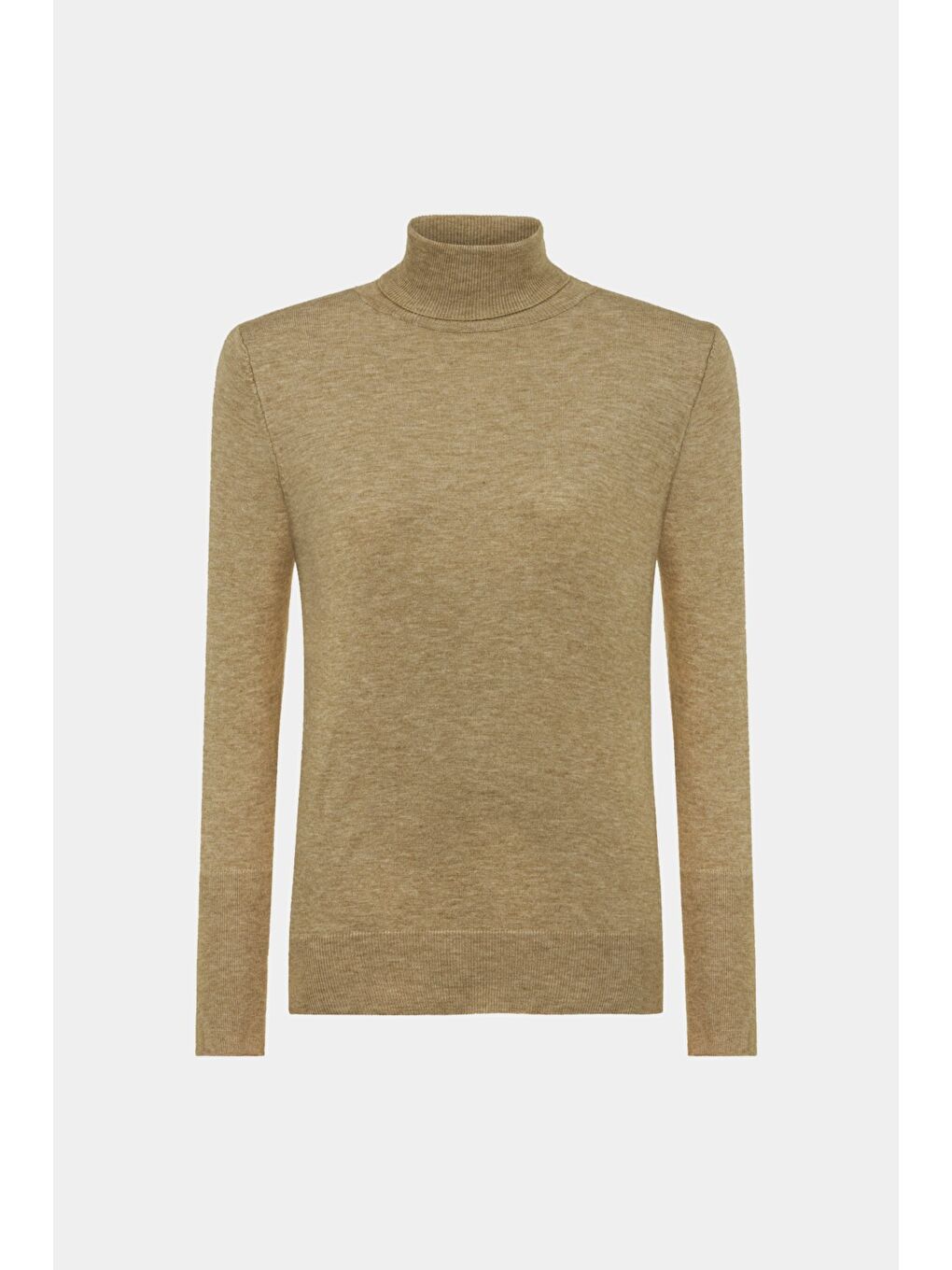 Kahverengi Kadin Viskoz Karışımlı Vücuda Oturan Boğazlı Uzun Kol Kazak