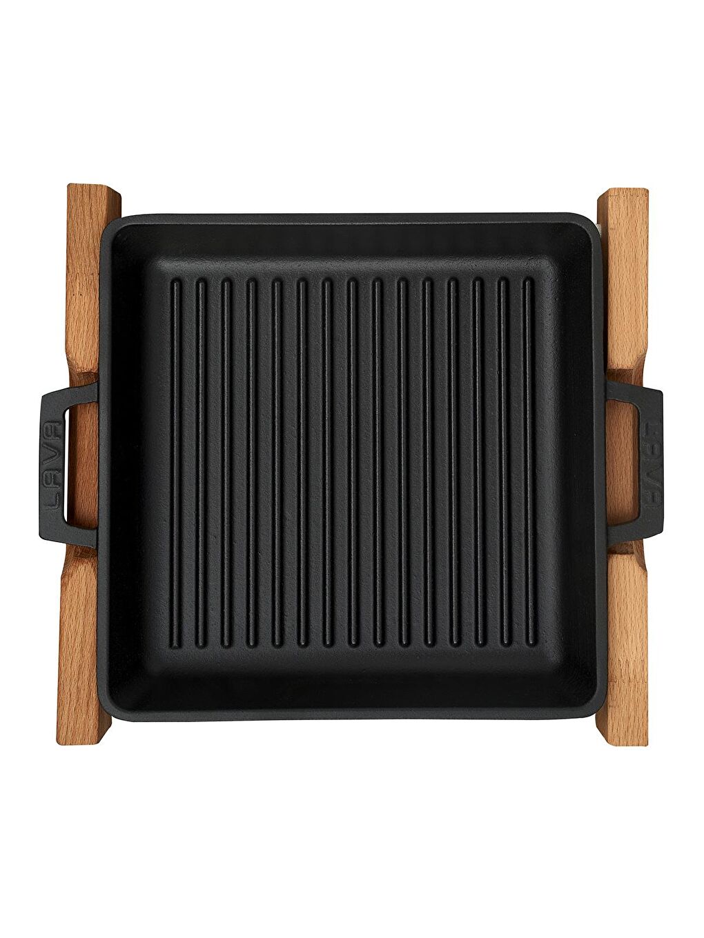 Siyah Kare Izgara Tavası Kayın Servis Ahşabı Döküm Demir Yekpare Çift Kulplu Ölçü 26x26cm.-2