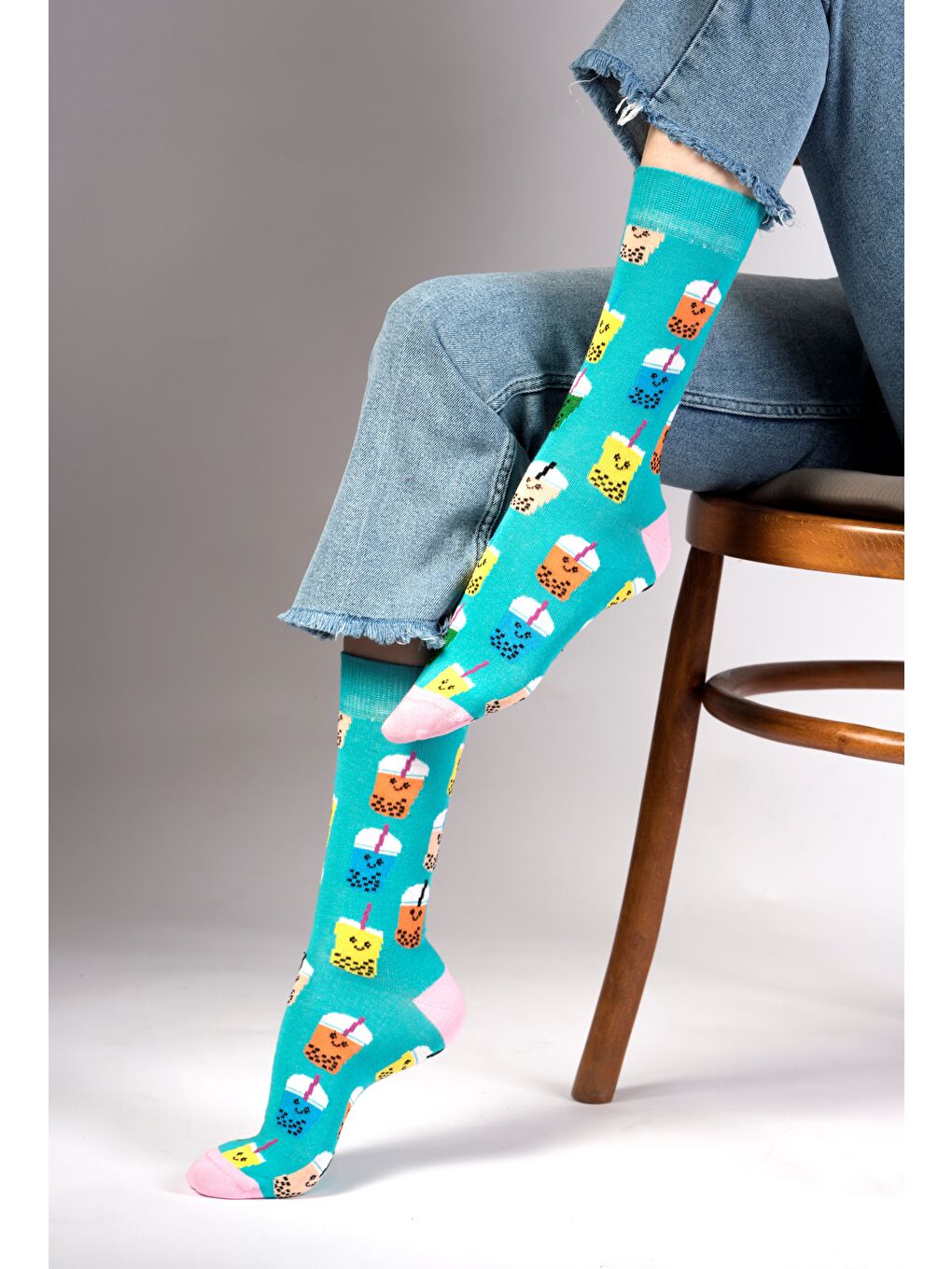 Turkuaz Drink Desenli Çorap-2