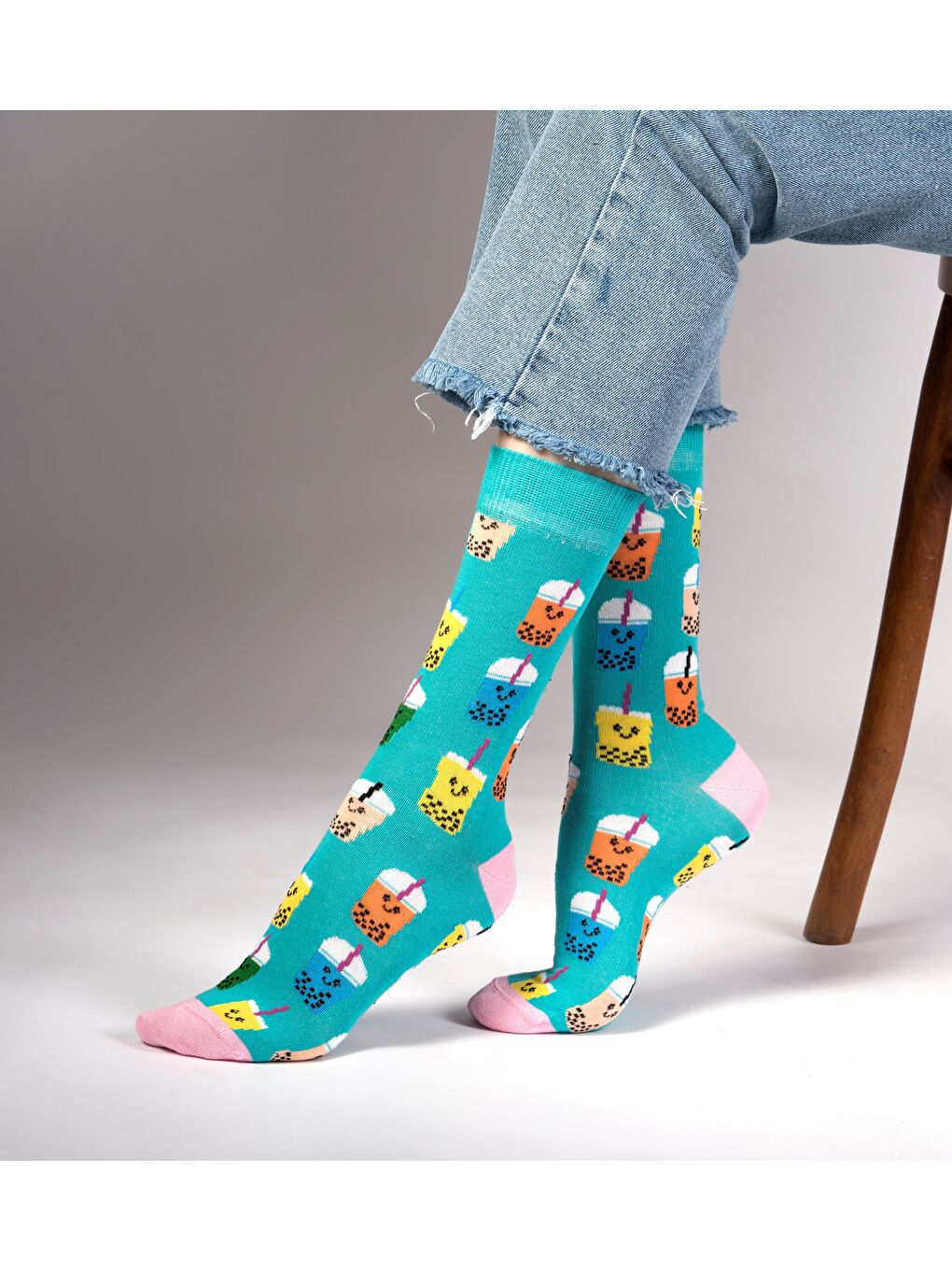 Turkuaz Drink Desenli Çorap-3