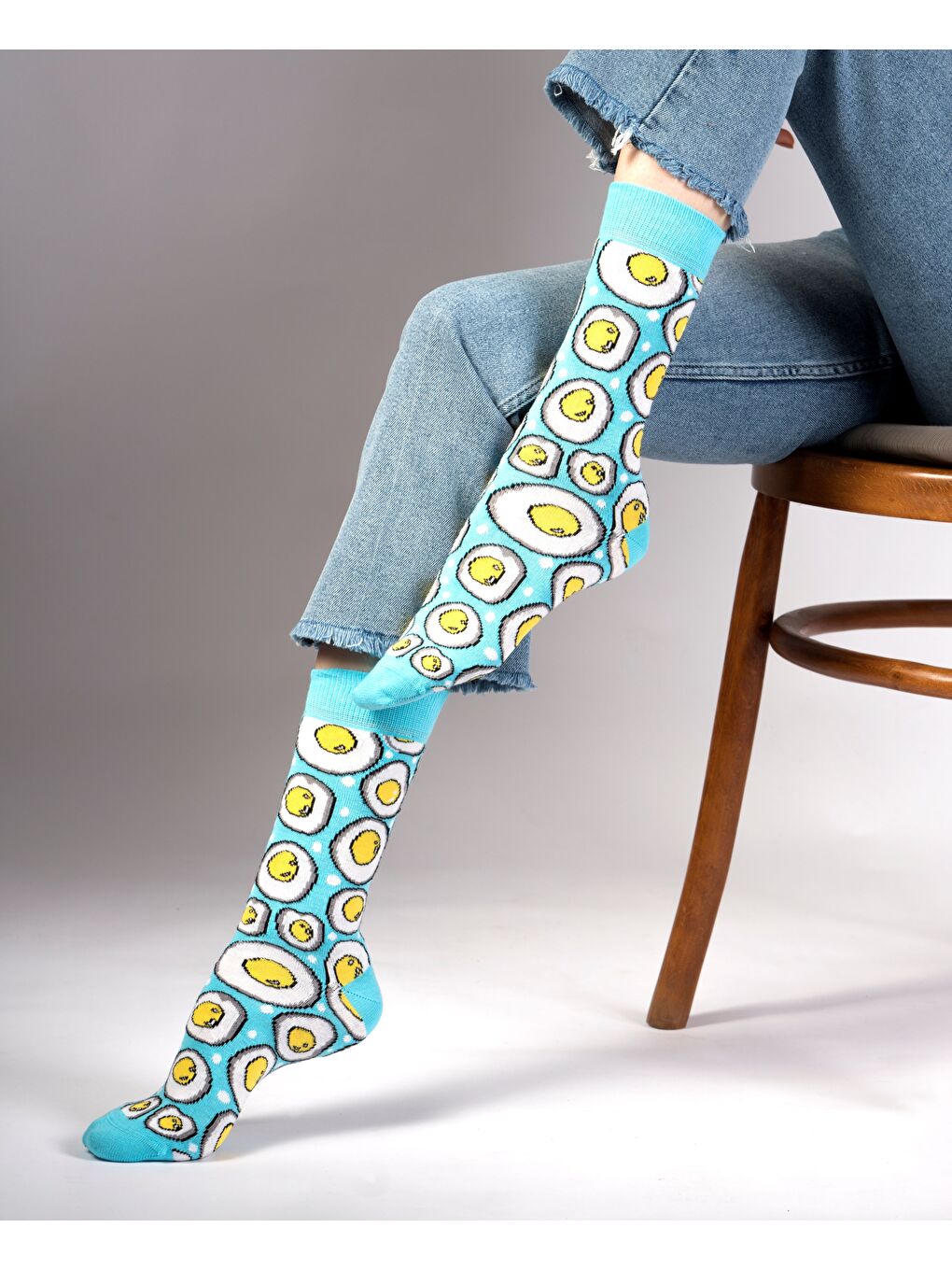 Turkuaz Egg Desenli Çorap-3