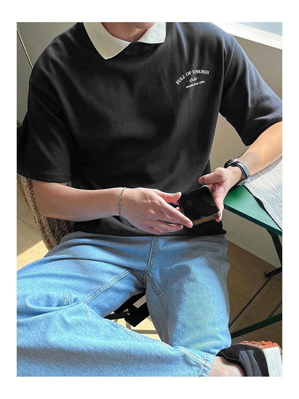 Siyah Polo yaka Erkek Oversize Tişört %100 pamuk kalın dokulu OVERSIZE-POLOYAKATSHIRT-3