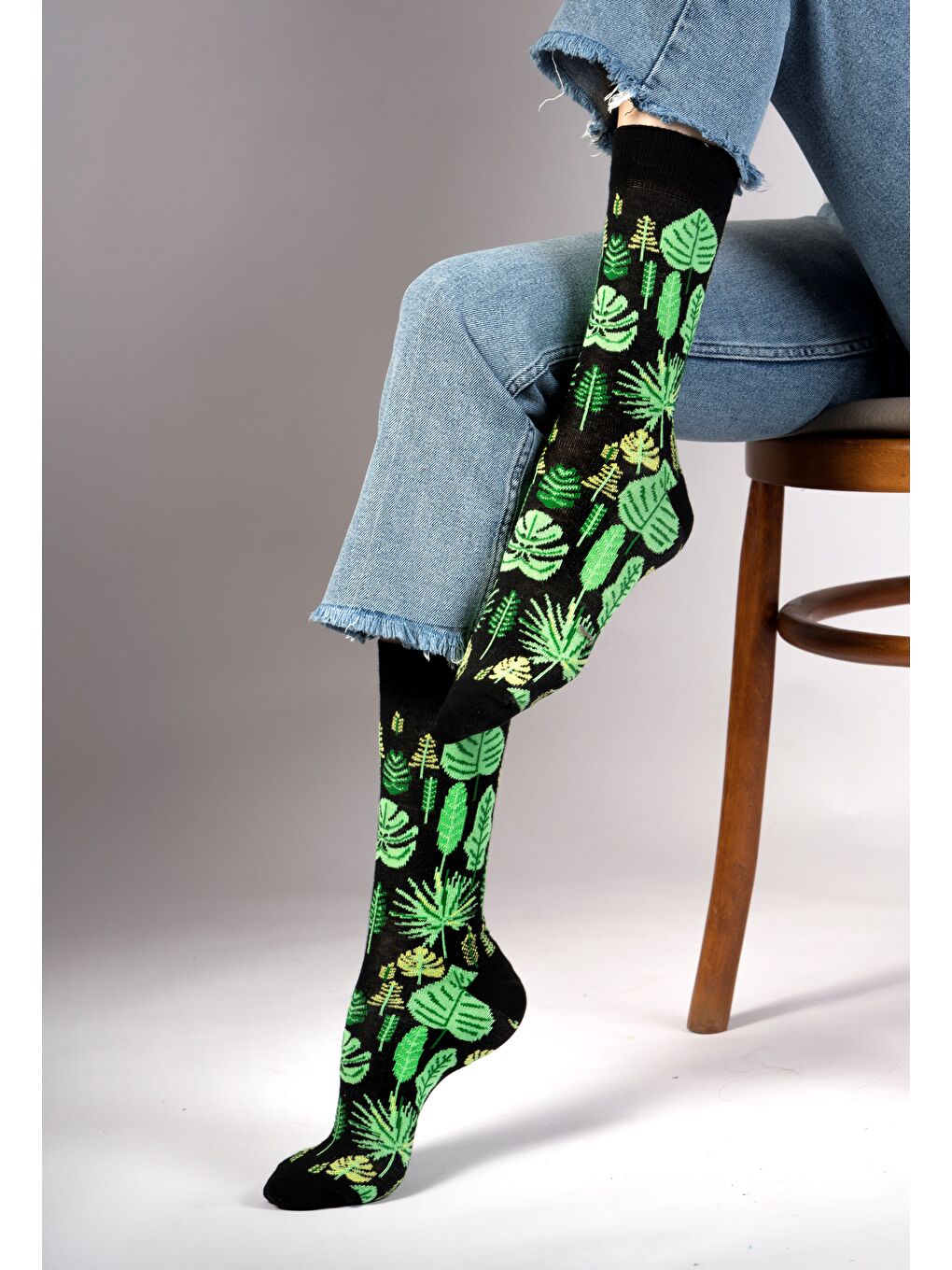 Yeşil Leaf Desenli Çorap-3