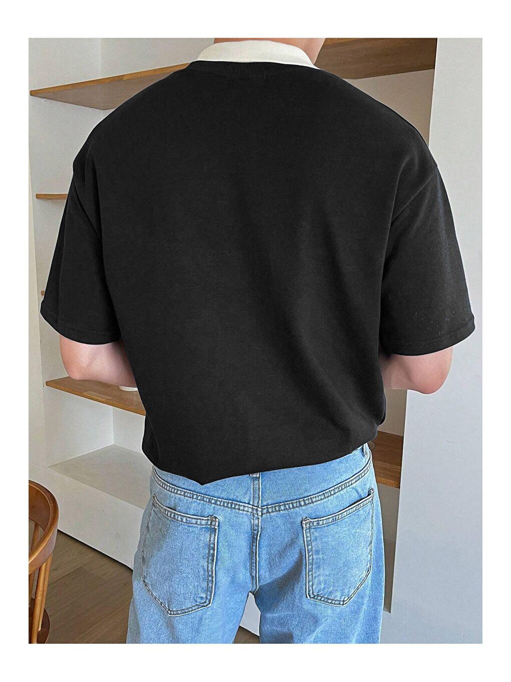 Siyah Polo yaka Erkek Oversize Tişört %100 pamuk kalın dokulu OVERSIZE-POLOYAKATSHIRT-5