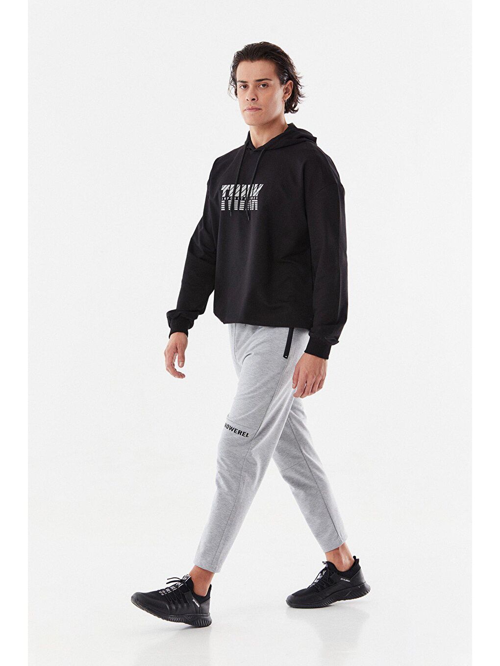 Gri Baskılı Fermuar Detaylı Eşofman Altı