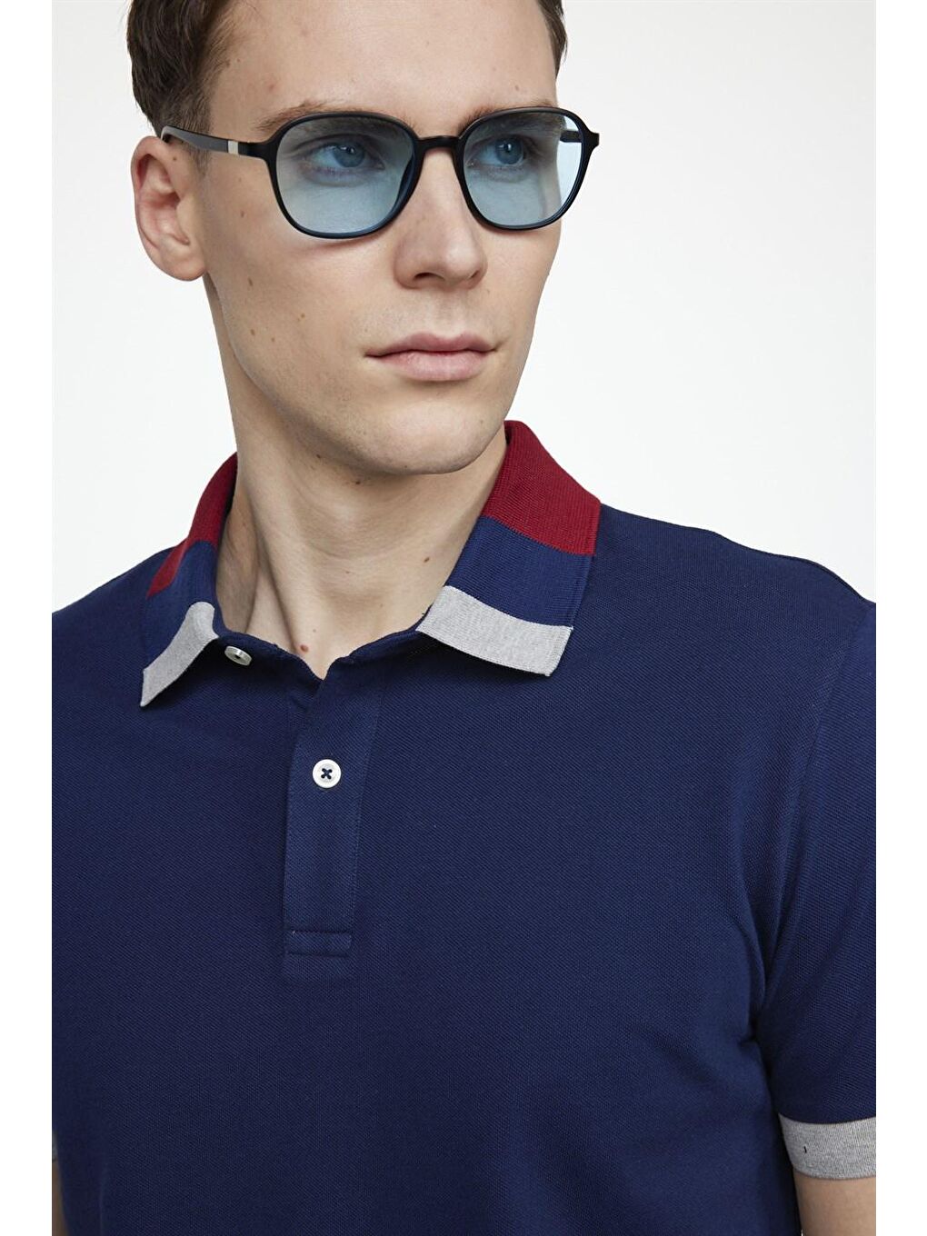 Erkek Slim Fit Dar Kesim %100 Pamuk Düz Pike Lacivert Polo Yaka Tişört-1