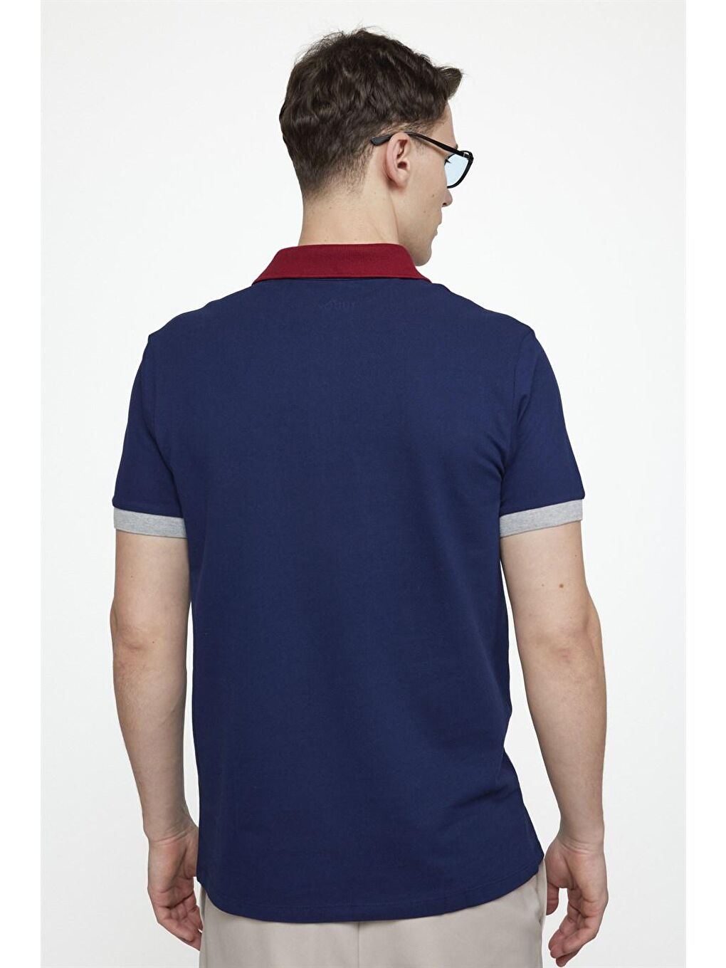 Erkek Slim Fit Dar Kesim %100 Pamuk Düz Pike Lacivert Polo Yaka Tişört-3