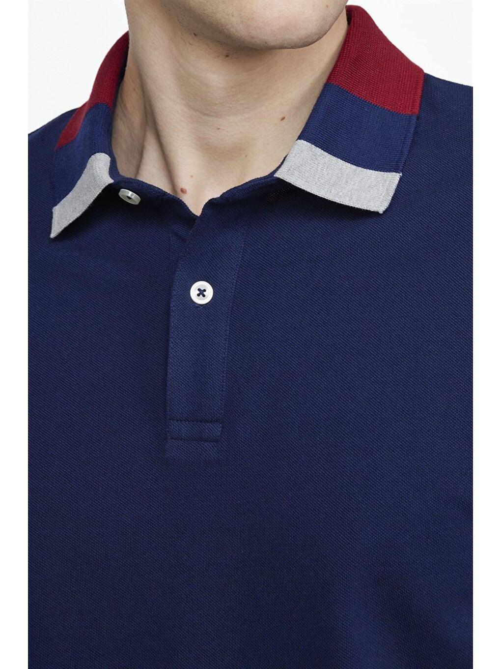 Erkek Slim Fit Dar Kesim %100 Pamuk Düz Pike Lacivert Polo Yaka Tişört-4