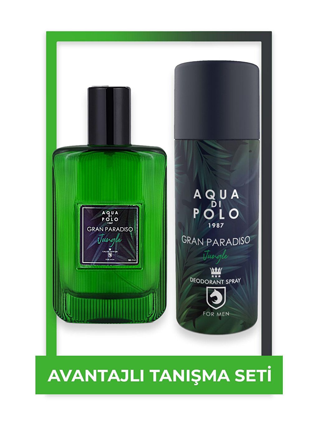 Aqua Di Polo 1987 Yeşil Grand Paradiso Jungle EDP 50 ml Erkek Parfüm ve 150 ml Deodorant Seti STCC005301