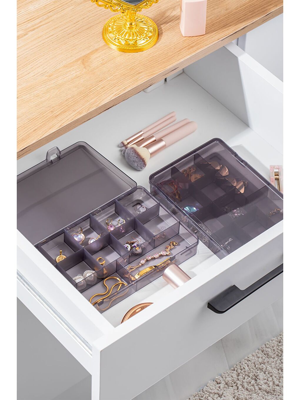 Renksiz Org601 Çok Amaçlı Bölmeli Şeffaf Kutu 4lü Organizer Kapaklı Boncuk Takı Kutusu Takı Düzenleyici Antr-2