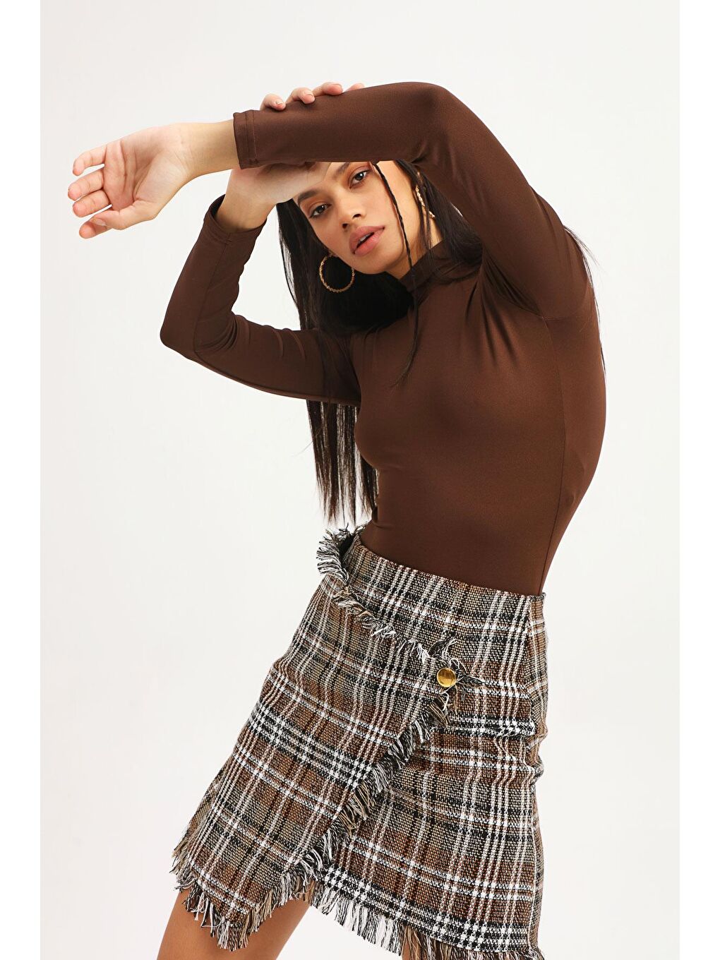 Kahverengi Balıkçı Yaka Bodysuit Koyu Kahve-1