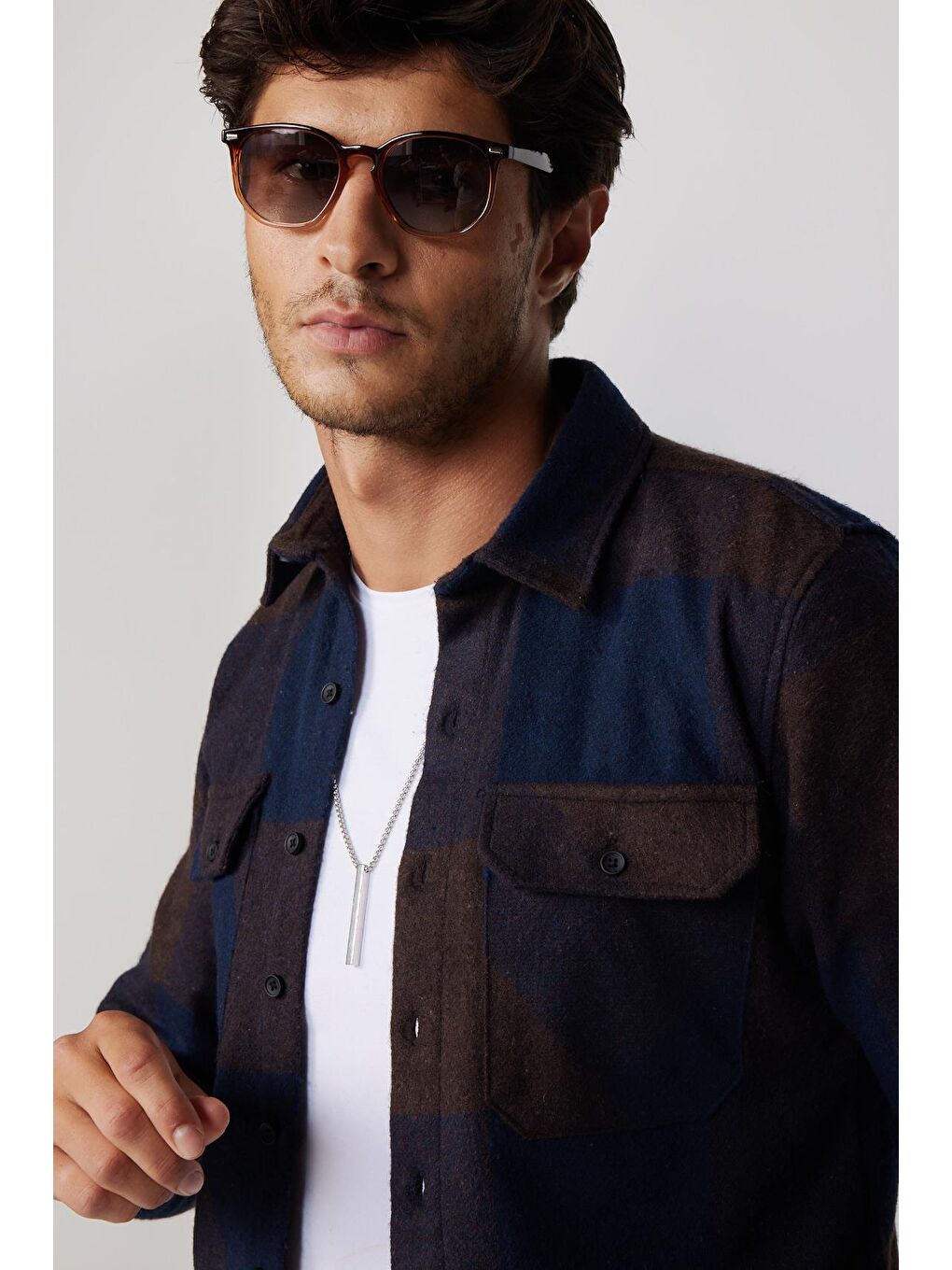 Karışık Slim Fit Büyük Kareli Çift Cepli Oduncu Erkek Gömlek-2