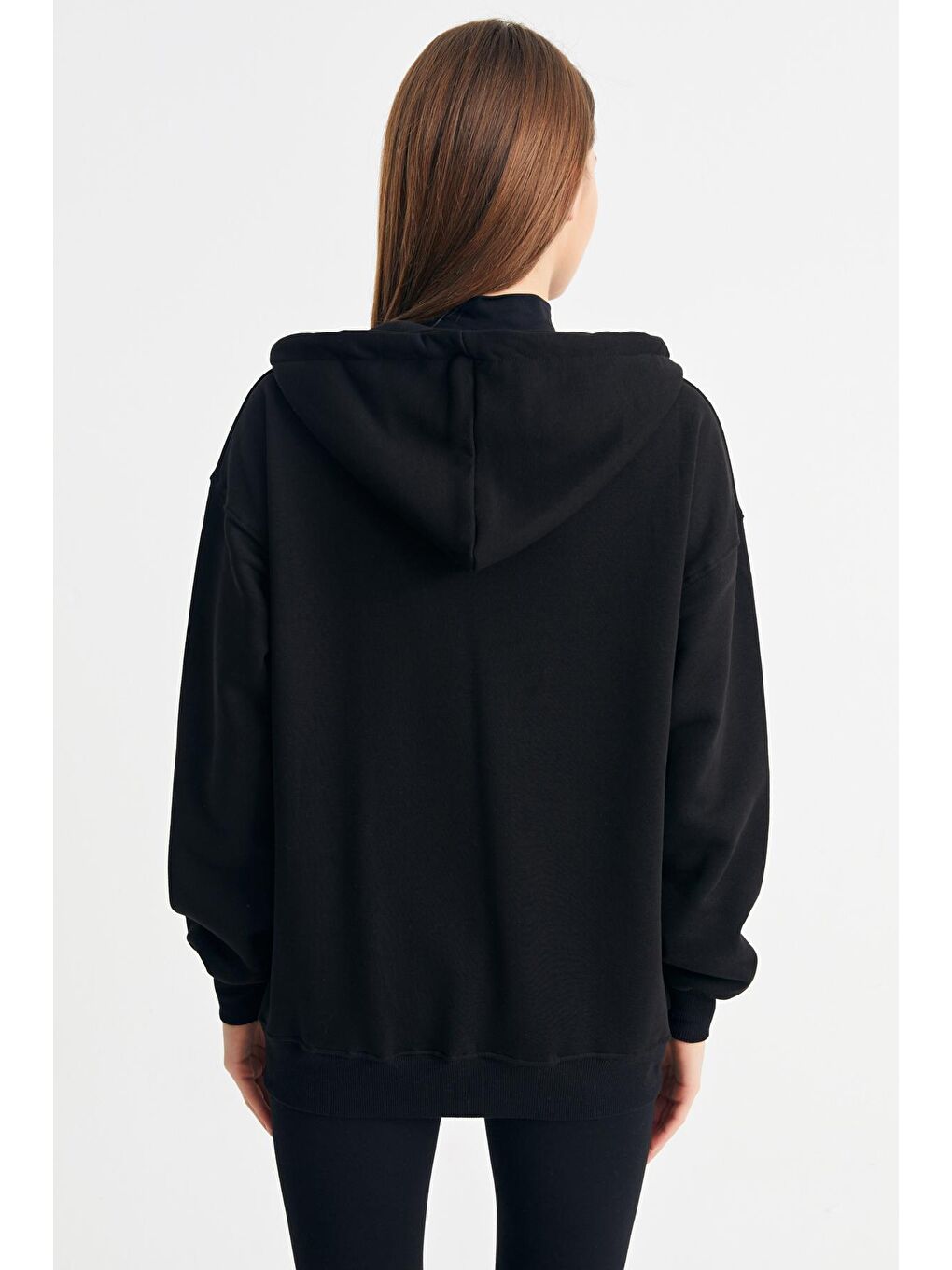 Kadın Siyah Kapüşonlu Oversize Basic Örme Hırka-3