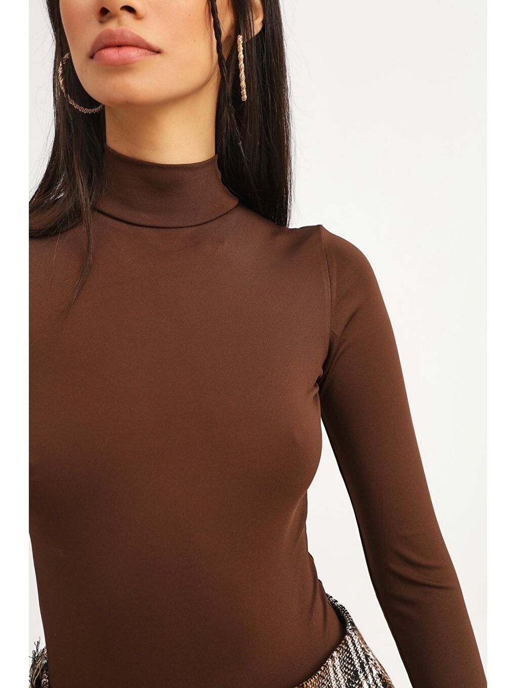 Kahverengi Balıkçı Yaka Bodysuit Koyu Kahve-2