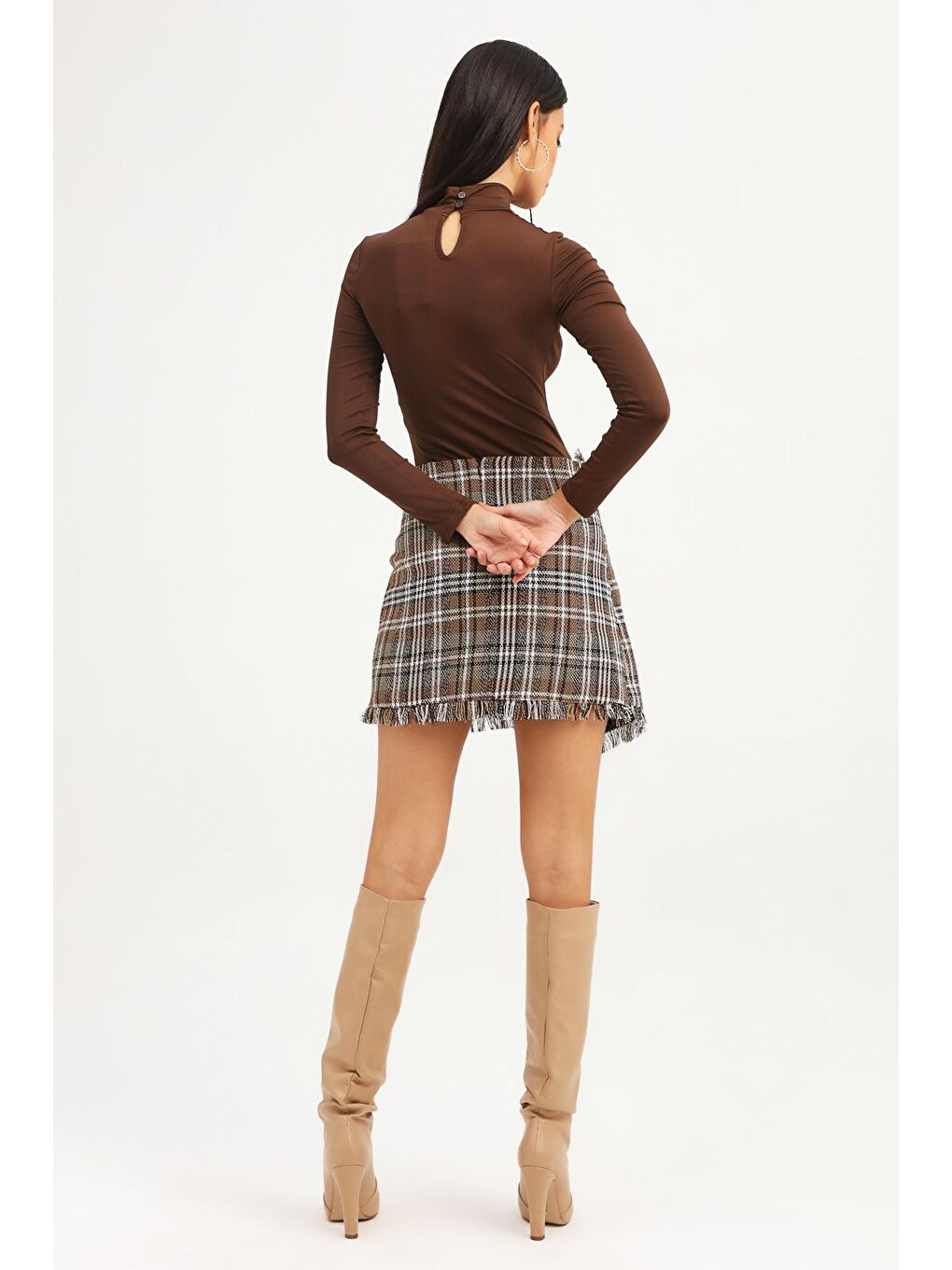 Kahverengi Balıkçı Yaka Bodysuit Koyu Kahve-4