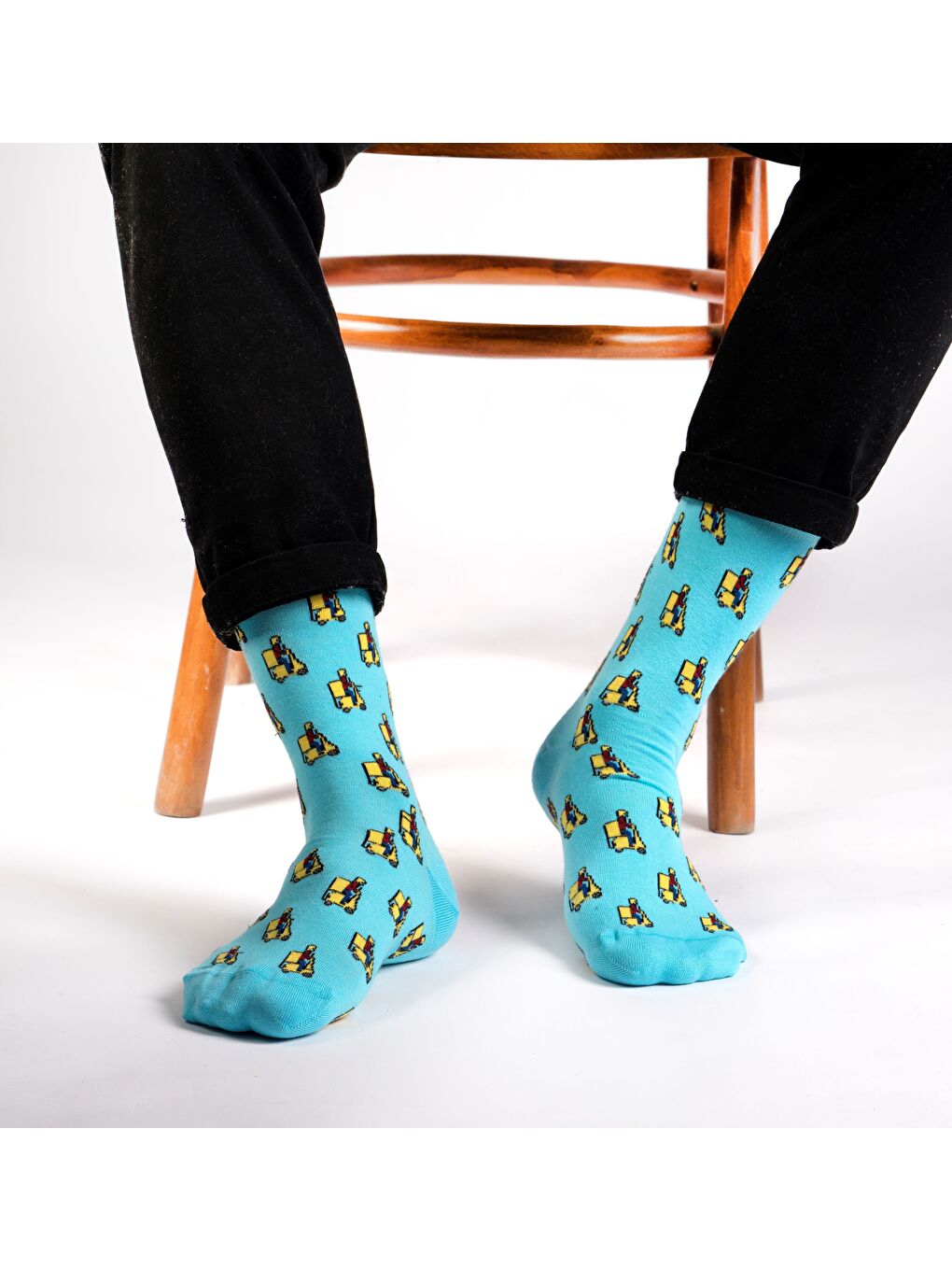 Turkuaz Moto Desenli Soket Çorap-2