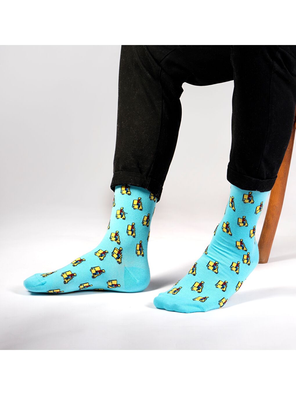 Turkuaz Moto Desenli Soket Çorap-3