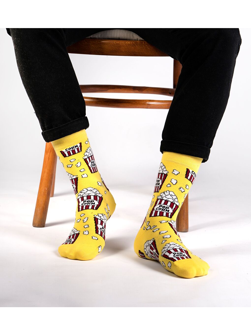 Sarı Pop Corn Desenli Soket Çorap-2