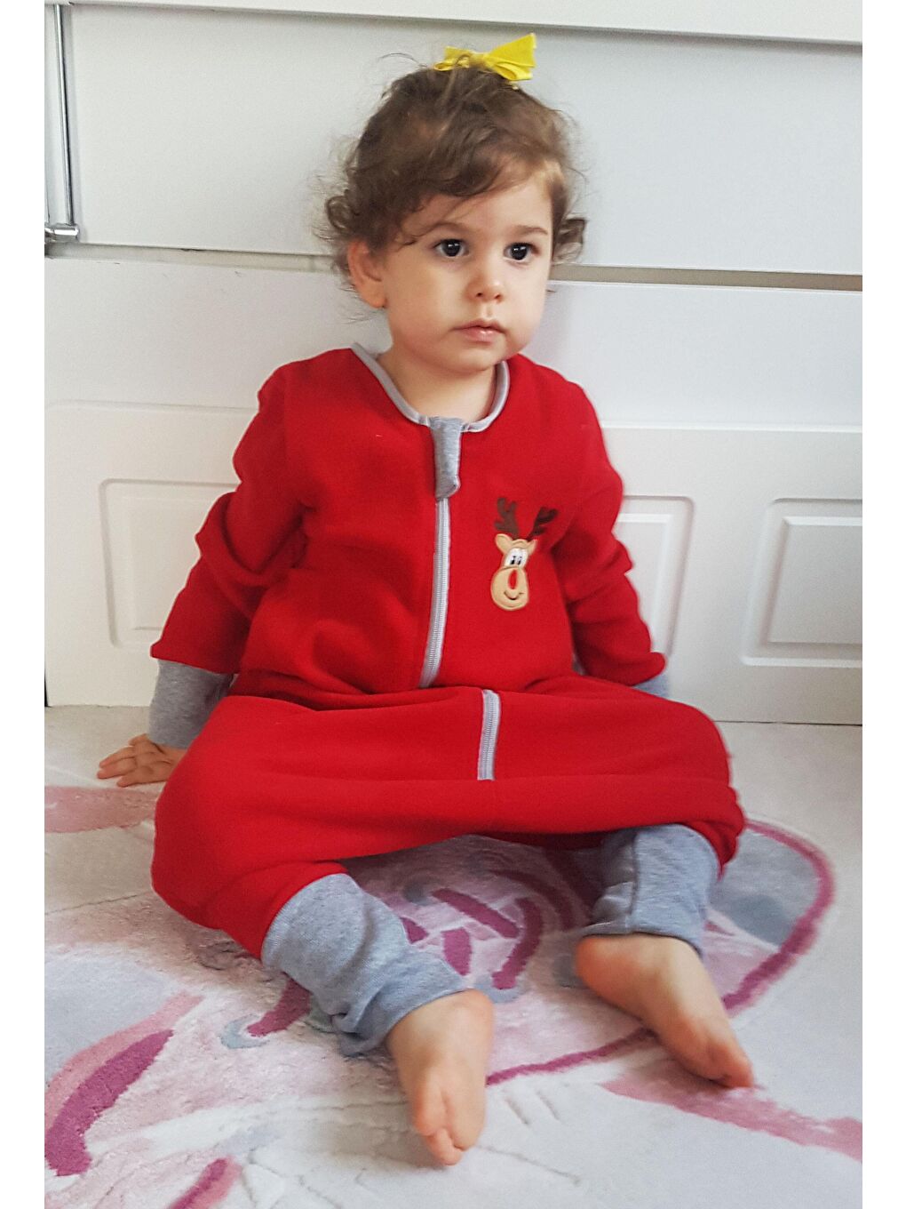 Yorni Açık Kırmızı Unisex Bebek/Çocuk Yılbaşı Nakışlı 2 Tog Polar Uyku Tulumu - 1