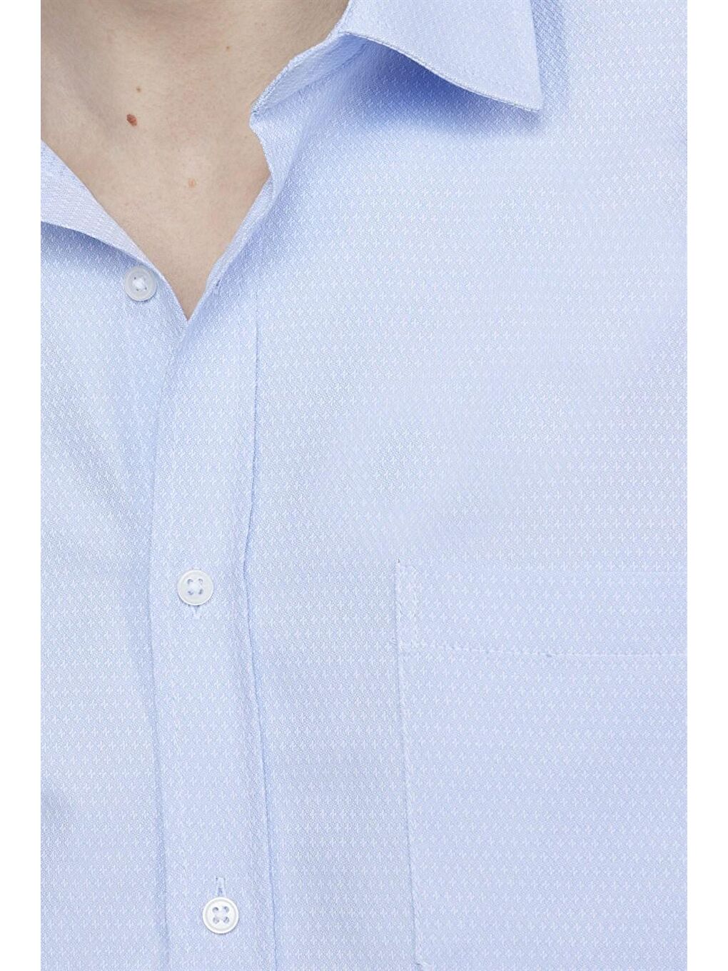 Klasik Fit Kısa Kol Armürlü Kravatlık Pamuklu Erkek Mavi Gömlek-4