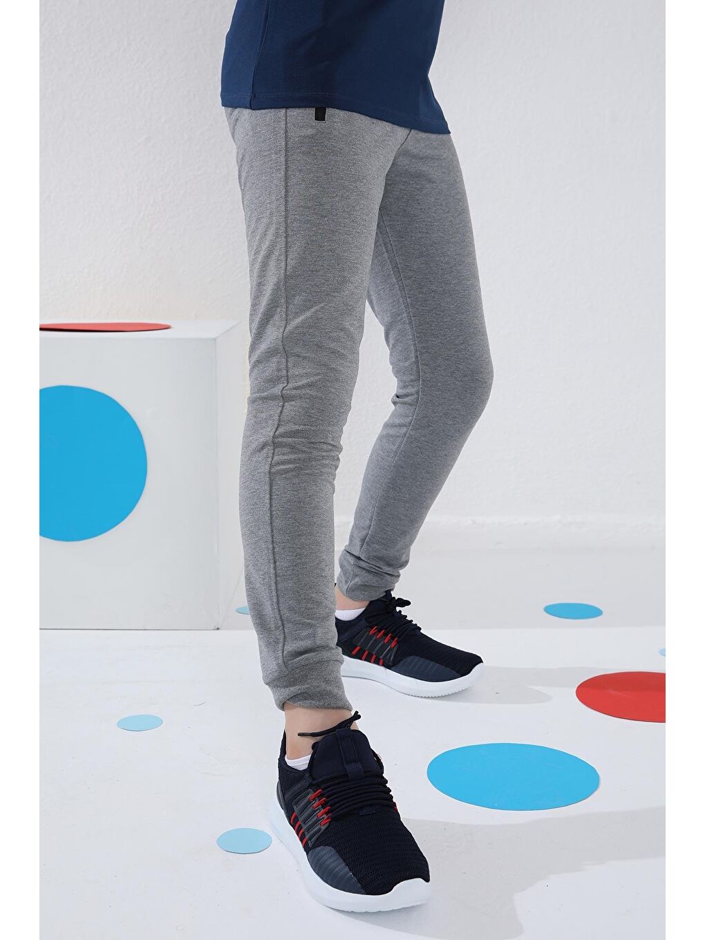 Gri Melanj Erkek Çocuk Jogger Fermuarlı Cep Standart Kalıp Manşetli Eşofman Alt - 64042-3