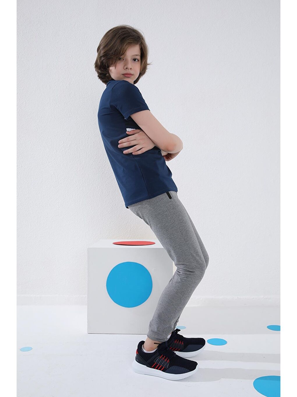 Gri Melanj Erkek Çocuk Jogger Fermuarlı Cep Standart Kalıp Manşetli Eşofman Alt - 64042-4