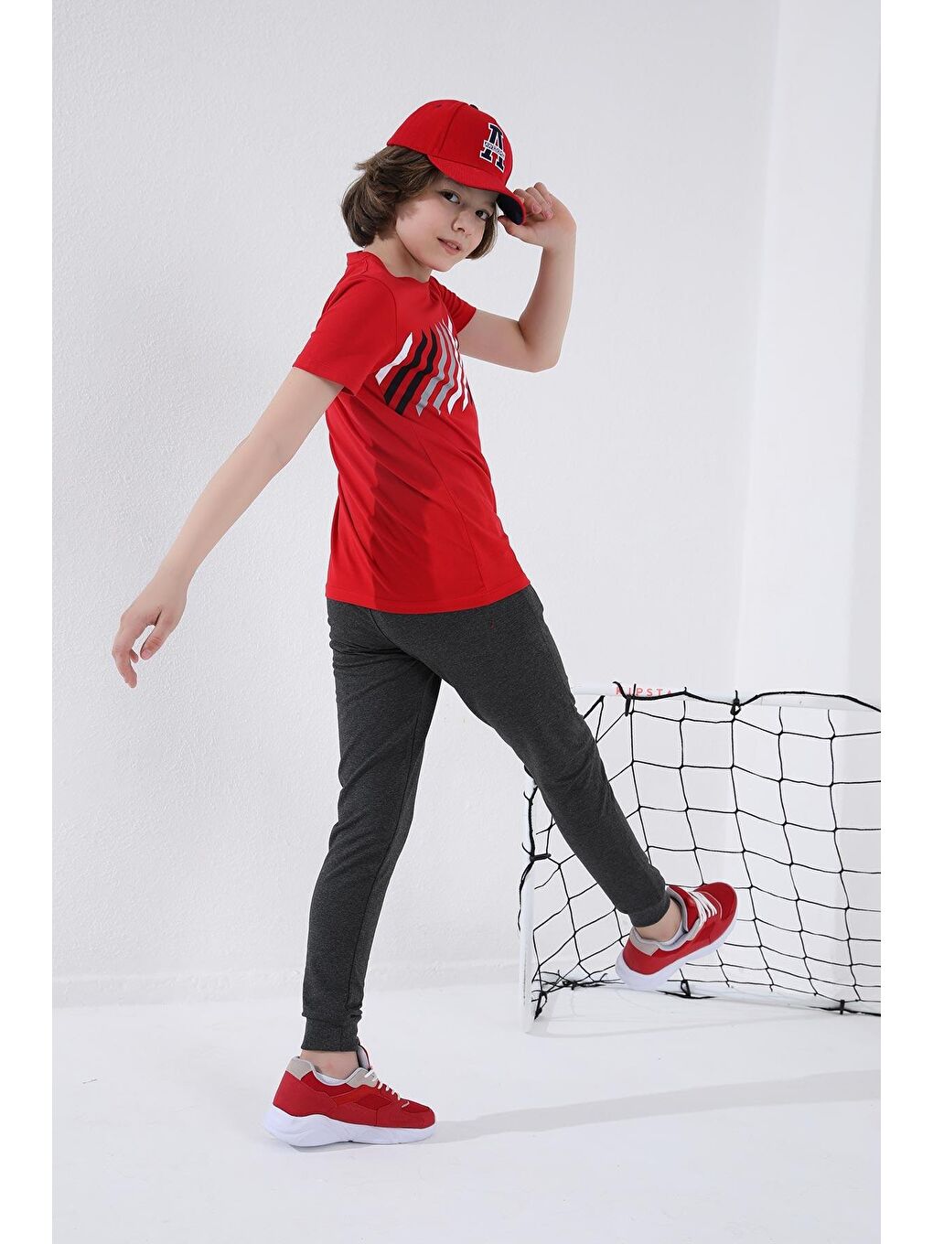 Antrasit Melanj Erkek Çocuk Jogger Fermuarlı Cep Standart Kalıp Manşetli Eşofman Alt - 64042-3