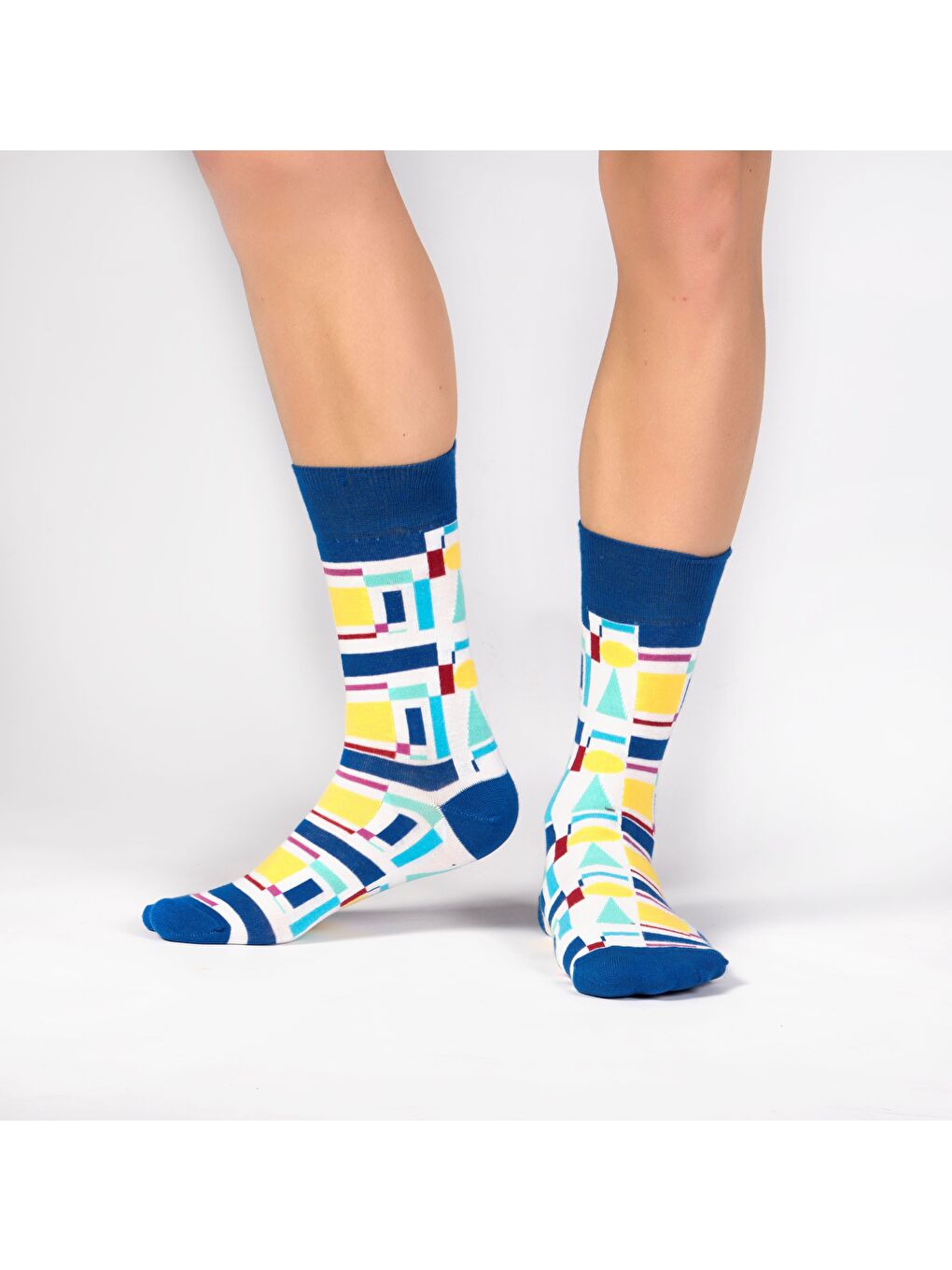 Beyaz Square Desenli Yılbaşı Temalı Soket Çorap-1