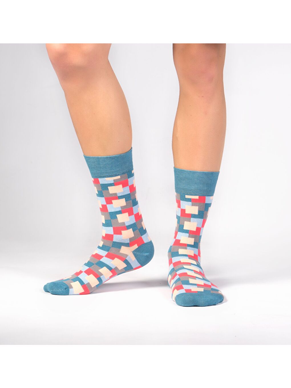 Mavi Frame Desenli Soket Çorap-1