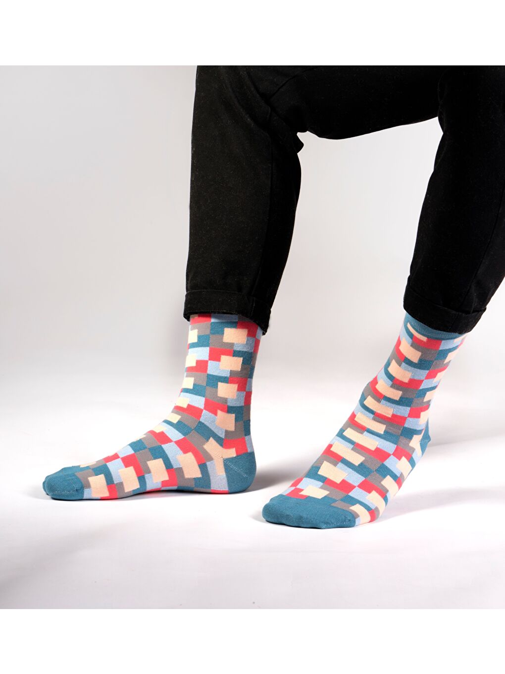 Mavi Frame Desenli Soket Çorap-2