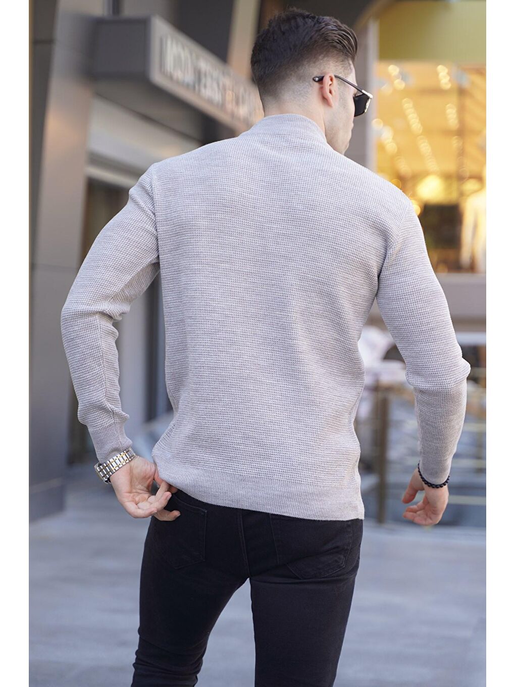 Bej Vizon Yarım Balıkçı Yaka Triko Kazak 5969-1