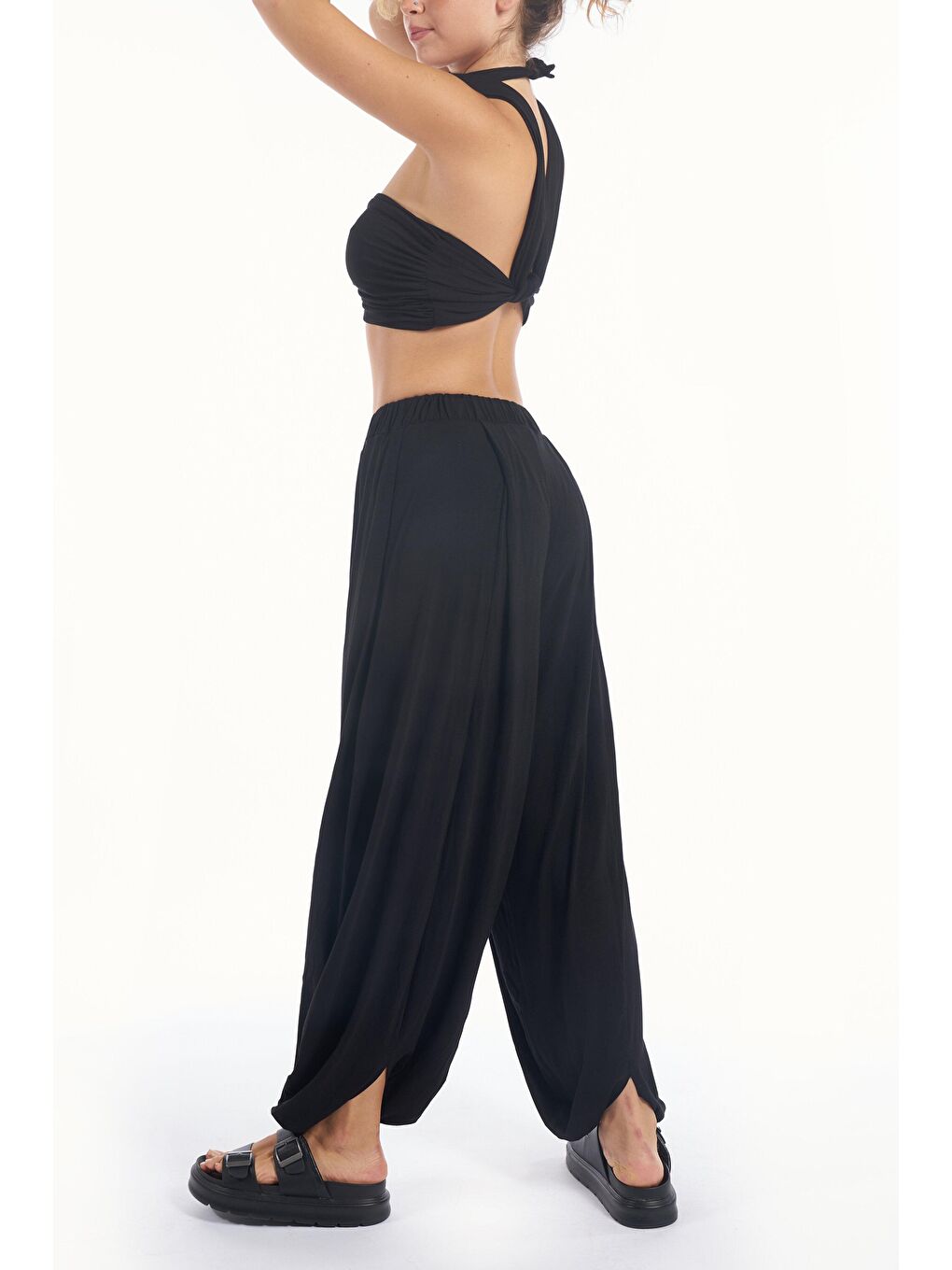 Kadın Pantolon - Siyah Flowy Boho Kadın Pantolon ( Viskon Likralı Kumaş - 4 Mevsim )-1
