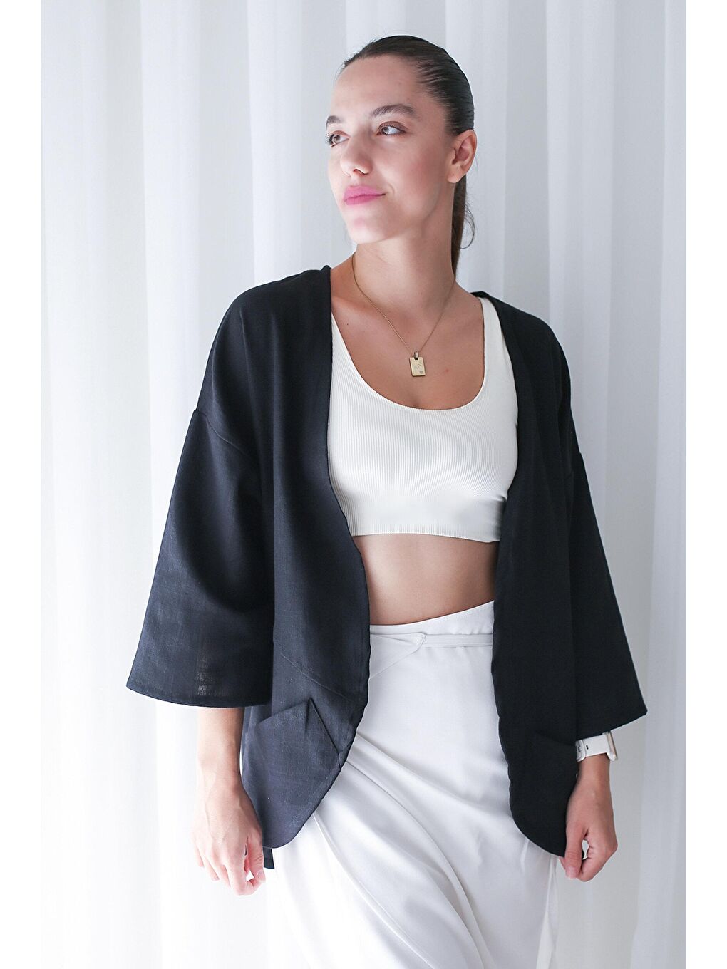 Catz Clothes Kadın Ceket  + Siyah Vera Keten Short Kimono
